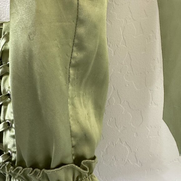 Lime Green Satin Tie Shoulder Lace Up Corset - Picture 6 of 9